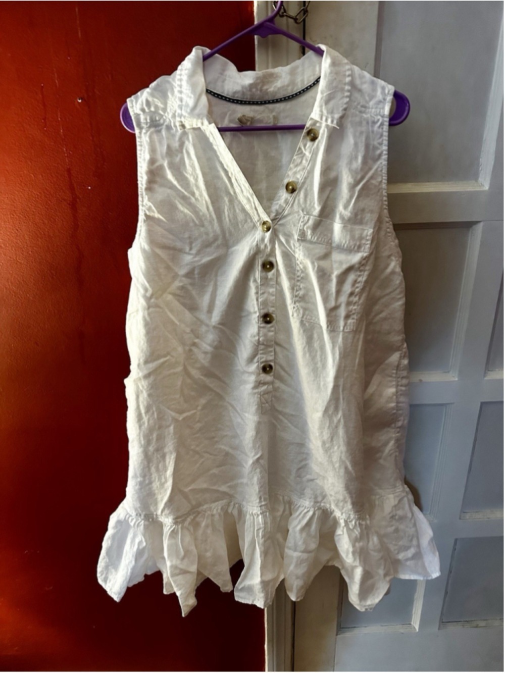Anthropologie Pilcro Sleeveless V-Neck Linen Flounce Mini Dress XL Coastal Boho - Picture 6 of 11